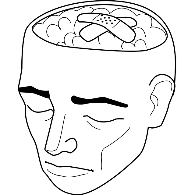 Homme dessiné avec un pansement sur le cerveau.